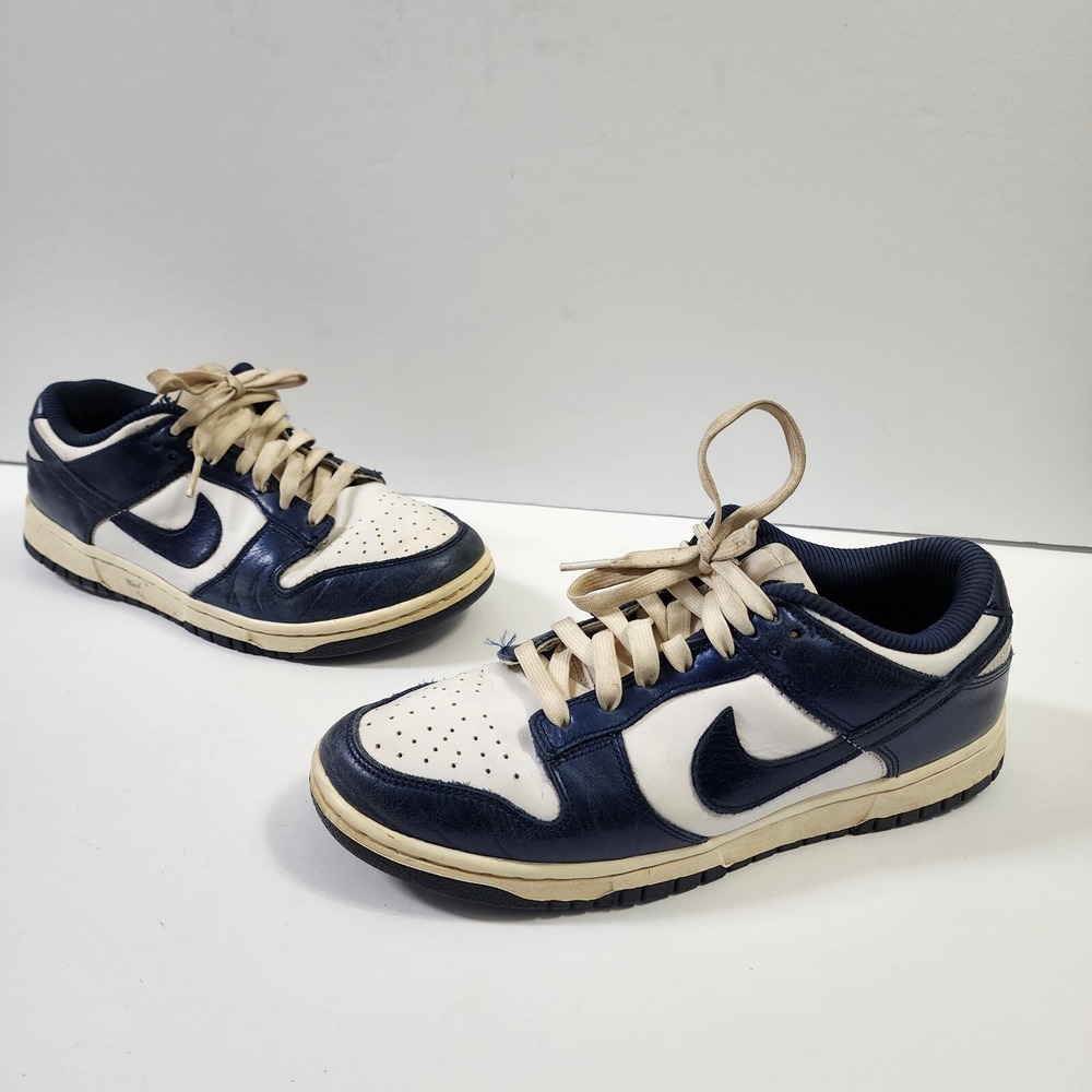 Nike Dunk Premium Low Womens 8.5 Sneakers Vintage Navy Blue White Shiny